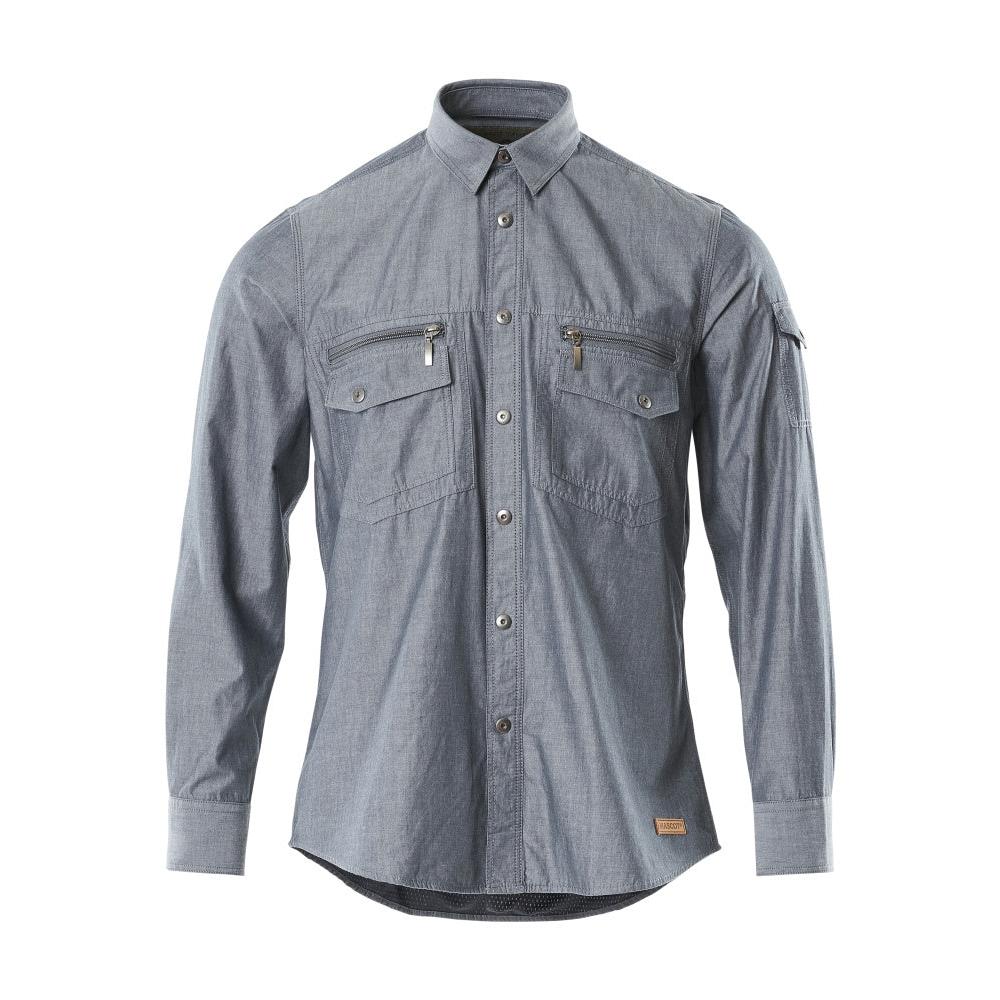 Chambray overhemd met mesh voering, gewassen donker denim