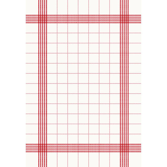 Die Duni GmbH Tischservietten 38x54 cm, rot - 50er Pack zeigt ein stilvolles rotes Gitter auf weiß, ideal für Veranstaltungen als Servietten oder elegante Handtuchservietten, um Ihren gedeckten Tisch aufzuwerten.