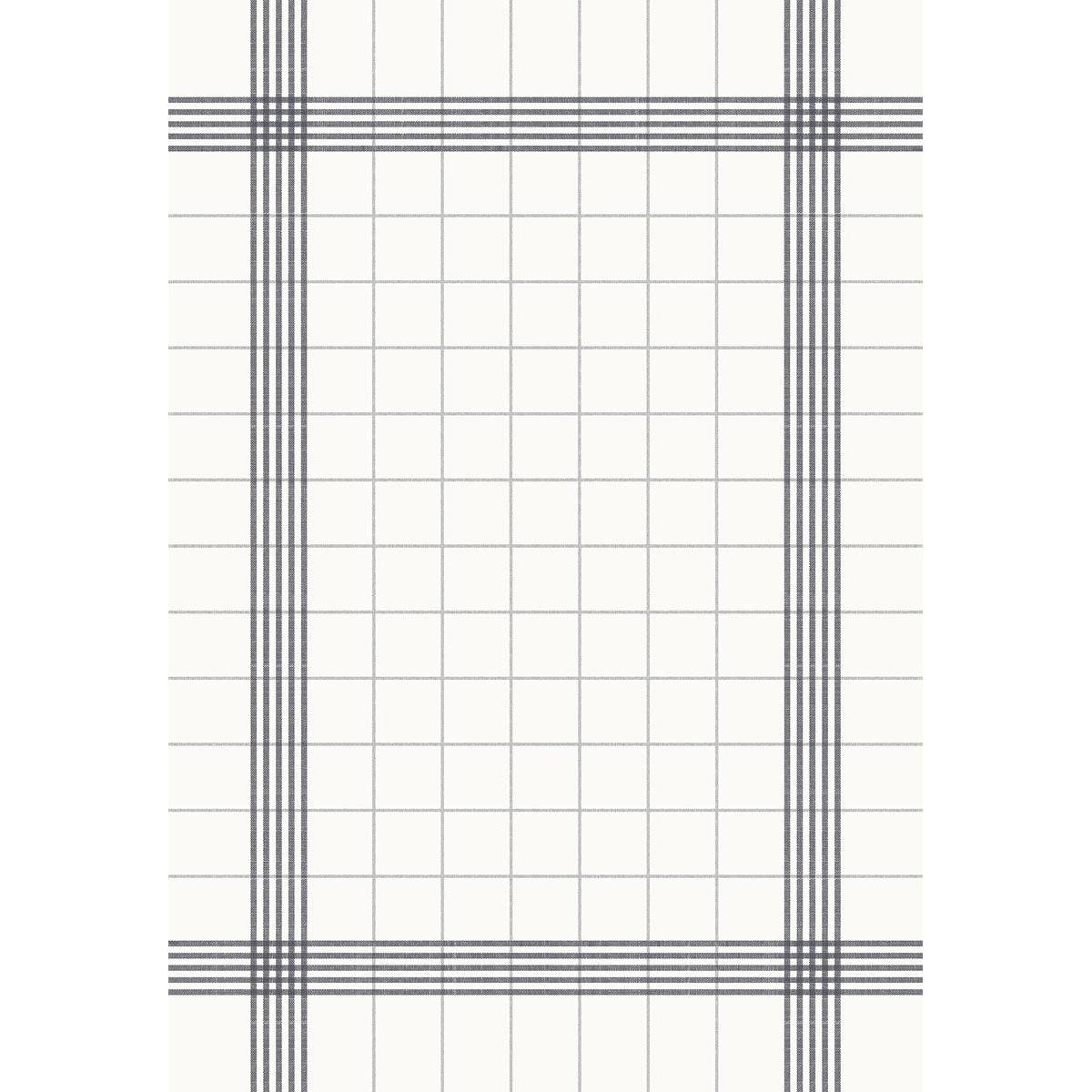 Het Duni GmbH tafellinnen doek 38x54 cm grijs (50 stuks) heeft een witte achtergrond met een grijs raster en een dikke rand, perfect voor de tafeldecoratie. Dunne lijnen vormen binnenvierkanten en zorgen voor subtiele elegantie in de horeca.