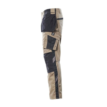 Broek met hangende zakken, lichtgewicht broek, licht kaki/zwart