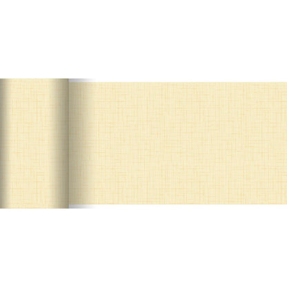 Der Dunicel-Tischläufer der Duni GmbH (20 m x 15 cm) ist ein beiger, dezent strukturierter Kreuzschraffur-Tischläufer, ideal für moderne Tischdekorationen. Sein schlichtes, aber elegantes Design kommt auch bei Beleuchtung gut zur Geltung.