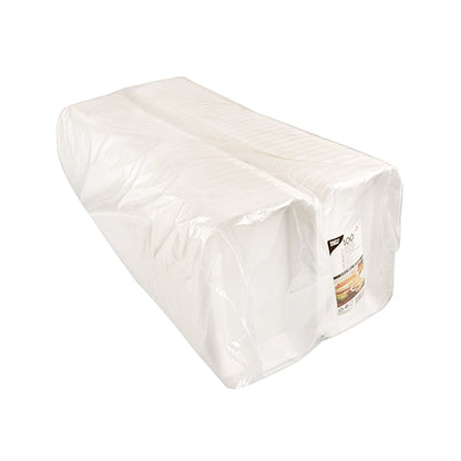 Een verpakking van 100 witte Starpak Allzweckboxen met klapdeksel (XPS, 1800 ml, 7,5 x 24 x 13,3 cm), ingepakt in krimpfolie en voorzien van een zichtbaar Starpak-etiket aan één uiteinde.