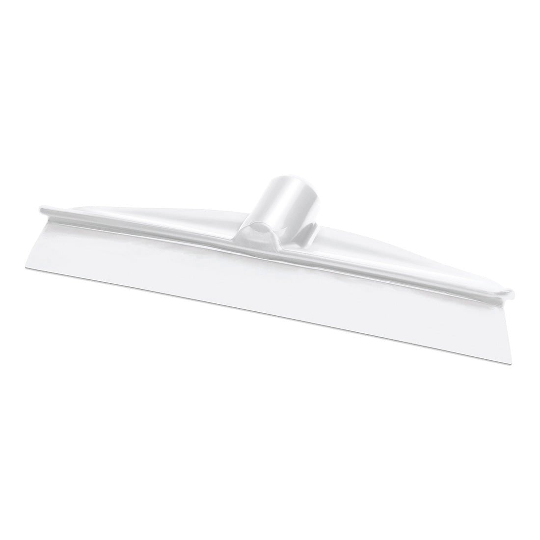 De Nölle Profi Brush HACCP waterschuiver Monobloc van PP/TPE met Duits schroefdraad heeft een recht, plat wit blad en een bovenaan in het midden gebogen handvat voor hygiënische reiniging van Nölle Profi Brush Borstel- & Pinseltechniek e.K.