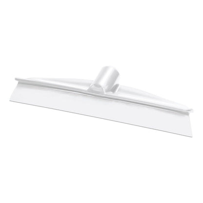 De Nölle Profi Brush HACCP waterschuiver Monobloc van PP/TPE met Duits schroefdraad heeft een recht, plat wit blad en een bovenaan in het midden gebogen handvat voor hygiënische reiniging van Nölle Profi Brush Borstel- & Pinseltechniek e.K.