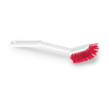 De Nölle Profi Brush HACCP afwasborstel schijf borstel 0,25 mm van Nölle Profi Brush Borstels- & Pinseltechnik e.K. heeft een witte, lange, hoekige handgreep met grip punten en rode, halfronde 0,25 mm borstelharen voor precieze reinigingstaken.