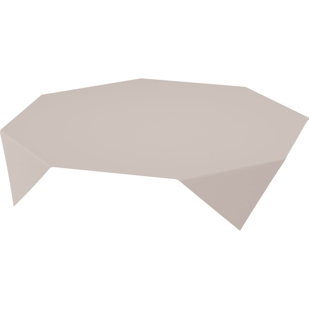 Een grijs, achthoekig Evolin middendoek 84x84 cm van Duni GmbH is over een tafel gedrapeerd. Het gladde, hoogwaardige oppervlak past bij de horeca. De foto toont het tafellaken in een verpakking van 14 stuks tegen een eenvoudige witte achtergrond.