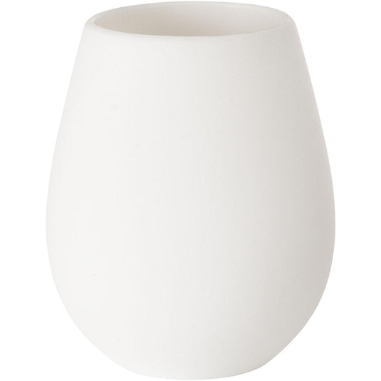 Een witte LED-kaarsenhouder van siliconen van Duni GmbH met een tropisch ontwerp en een matte afwerking, met een afgeronde, licht conische vorm en een brede opening, afgebeeld tegen een witte achtergrond. Verpakking: 1 stuk.