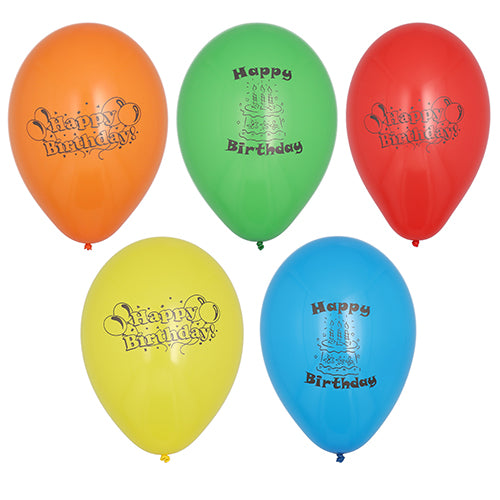Fünf leuchtende PAPSTAR GmbH Luftballons "Happy Birthday", Ø 22 cm, farblich sortiert, im 10er-Pack - die ideale Geburtstagsdekoration. Die Ballons können in zwei Reihen angeordnet werden: drei oben, zwei unten, für eine festliche Note.