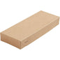 Een platte, gesloten, rechthoekige doos in eenvoudig bruin met klein "ecochic"-logo - Viking Slim Brick Deksel Doos Bruin Karton/PLA 225x85x30 van Duni GmbH - milieuvriendelijke verpakking, verpakking van 300 stuks, perfect voor duurzame opslag.