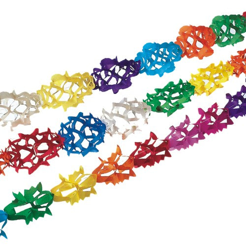 De vier kleurrijke PAPSTAR papieren slingers (4 m, 3 stuks) van PAPSTAR GmbH zijn uitgevoerd in de kleuren rood, geel, groen, blauw, paars en wit - de ideale feestdecoratie voor elk feest.
