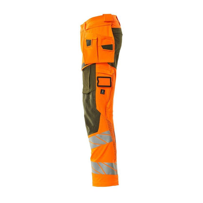 Broek met hangende zakken, broek ULTIMATE STRETCH, signalisatie oranje/mosgroen