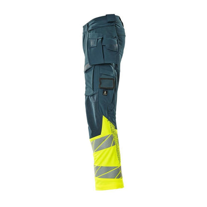Broek met hangende zakken, broek ULTIMATE STRETCH, donker petroleum/signaleringsgeel