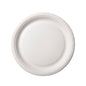 Een ronde, witte 18-cm-papieren bord van Duni GmbH (verpakking van 100 stuks) staat van bovenaf gezien op een witte ondergrond en heeft een licht verhoogde rand met subtiele textuur.