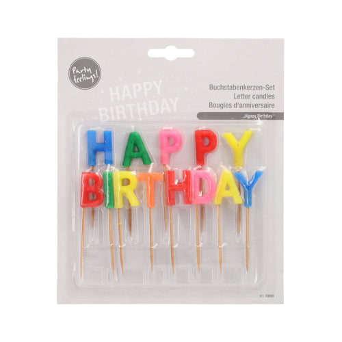De PAPSTAR letterkaarsen "Happy Birthday", 8 cm, van PAPSTAR GmbH, komen in een enkele blisterverpakking - feestelijke letterkaarsen op een stokje, ideale verjaardagskaarsen om elke viering te decoreren.