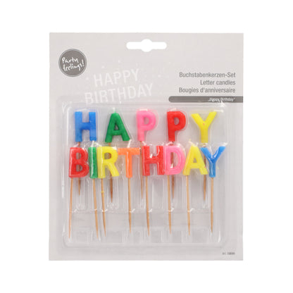 De PAPSTAR letterkaarsen "Happy Birthday", 8 cm, van PAPSTAR GmbH, komen in een enkele blisterverpakking - feestelijke letterkaarsen op een stokje, ideale verjaardagskaarsen om elke viering te decoreren.