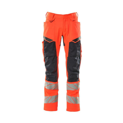 Broek met kniezakken, broek met stretch inzetstukken, signalisatie rood/zwart-blauw