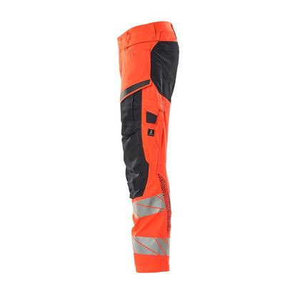 Broek met kniezakken, broek met stretch inzetstukken, signalisatie rood/zwart-blauw