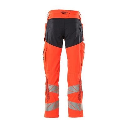 Broek met kniezakken, broek met stretch inzetstukken, signalisatie rood/zwart-blauw