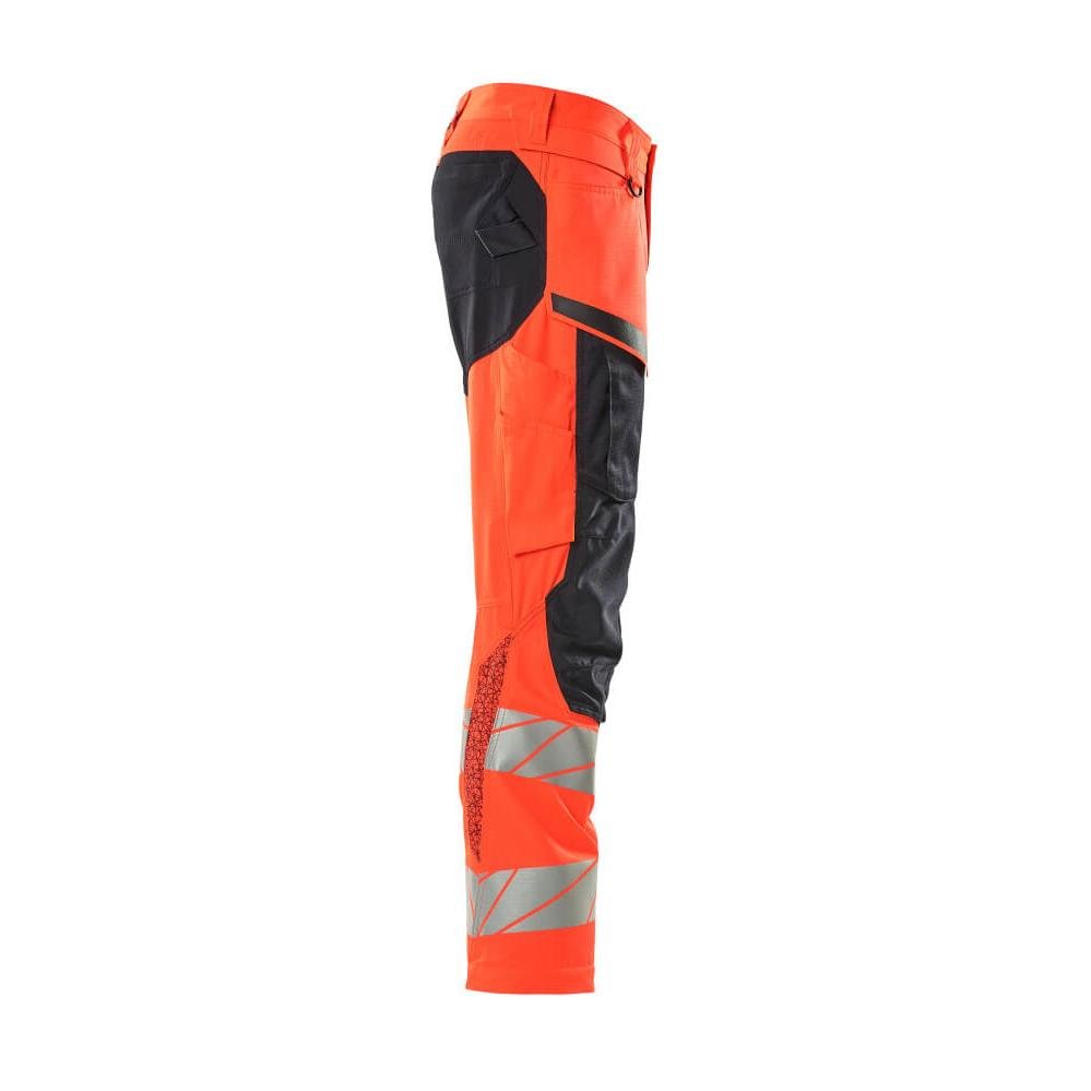 Broek met kniezakken, broek met stretch inzetstukken, signalisatie rood/zwart-blauw