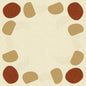 Een vierkante lijst met beige achtergrond, omgeven door bruine cirkels en lichtbruine ovalen, is perfect geschikt als Duni GmbH Dunicel-middeldek 84 x 84 cm Earthy verpakking (20 stuks) tafeldecoratie.