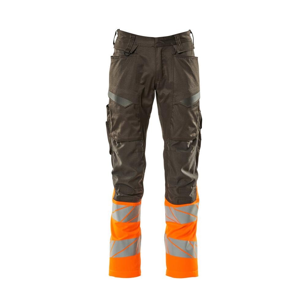 Broek met kniezakken, broek met stretch inzetstukken, donker antraciet/fluo oranje
