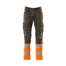 Broek met kniezakken, broek met stretch inzetstukken, donker antraciet/fluo oranje