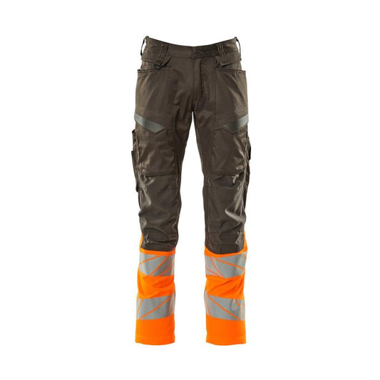 Broek met kniezakken, broek met stretch inzetstukken, donker antraciet/fluo oranje
