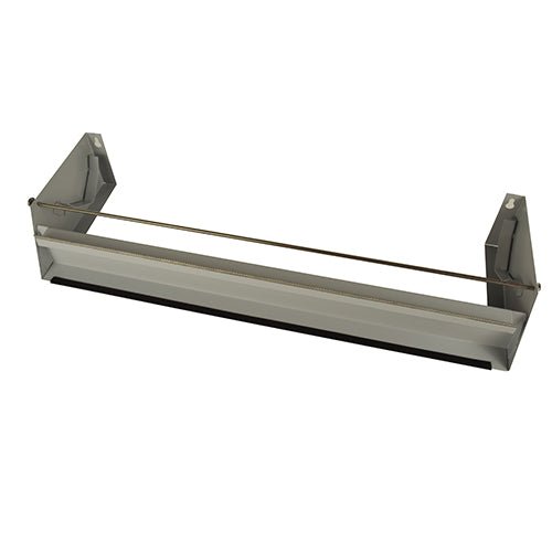 Het Starpak foliescheidingsapparaat 1-voudig voor 45 cm brede grootrollen is een wanddispenser van metaal met horizontale snijrail en zijsteunen - ideaal voor industriële verpakkingsinstallaties of gebruik als foliescheidingsapparaat.