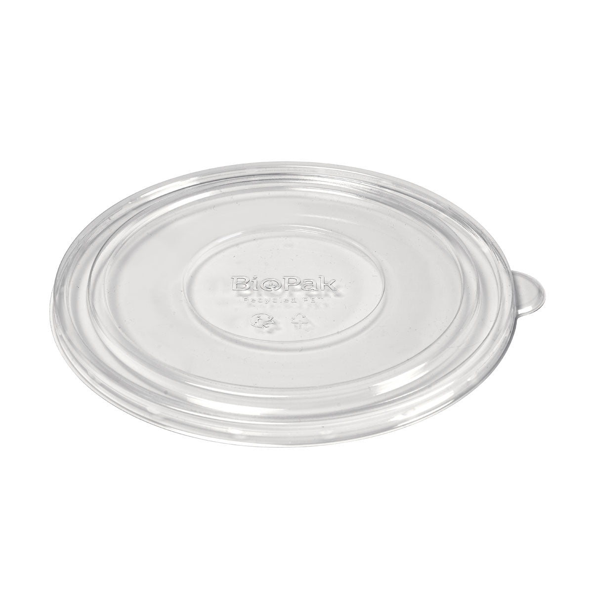 De deksel Karton Ronda WIDE+ rPET Transparant 900/1300 ml van Duni GmbH is een heldere, ronde rPET-deksel met een klein lipje en "BioPak"-opdruk, ontworpen voor wegwerp voedselverpakkingen. Afmetingen: 200x190x10 mm. Verpakking met 50 stuks.