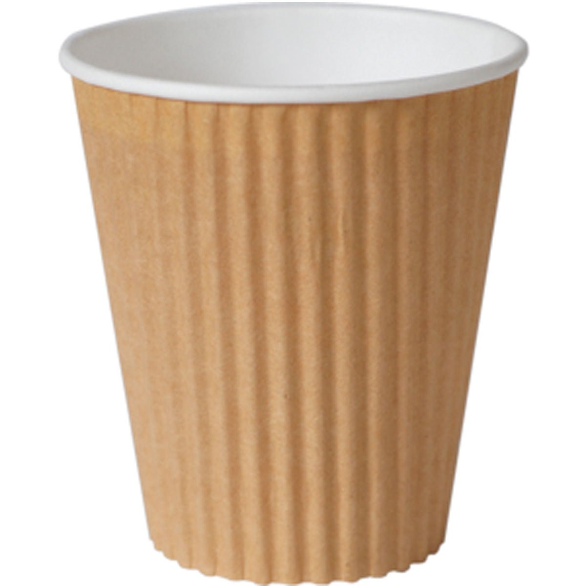 De Duni GmbH Triple Wall Thermobeker 350 ml in bruin PAP/PLA, hier met witte binnenkant op een effen achtergrond, biedt een milieuvriendelijke manier om van dranken te genieten; verkrijgbaar in verpakkingen van 30 stuks.