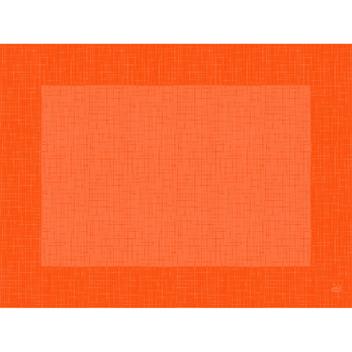 Ein digitales Bild zeigt ein großes "Linnea Sun Orange"-Rechteck mit einem helleren orangefarbenen Zentrum und einem subtilen Gittermuster, das von den Dunicel-Tischsets 30 x 40 cm (Packung 500 Stück) der Duni GmbH inspiriert ist, vor einem soliden weißen Hintergrund.