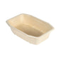 De rechthoekige, bruin gecoate HMR Fibretray/PE 1-comp 215x148x50 mm van Duni GmbH van duurzaam bagasse, voedselveilig en leeg afgebeeld op een witte achtergrond. Verpakking met 320 stuks.
