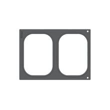 Ein rechteckiger grauer Rahmen der Duni GmbH, Kassette DF 10/DF20 für Brick Medium (2-nutzig), mit zwei runden Ausschnitten nebeneinander, "19255" vertikal auf dem linken Rand gedruckt und zwei kleinen kreisförmigen Löchern auf der rechten Seite.