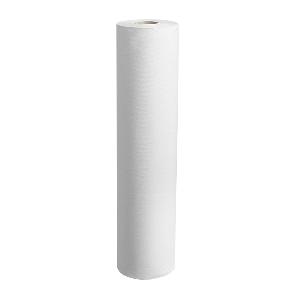 De afbeelding toont een Scott® artsenrol - rol (38,00 cm x 51,00 cm) van Kimberly-Clark GmbH, een grote rol van wit papier met holle kern, vaak gebruikt voor onderzoekstafels in medische instellingen, op witte achtergrond.
