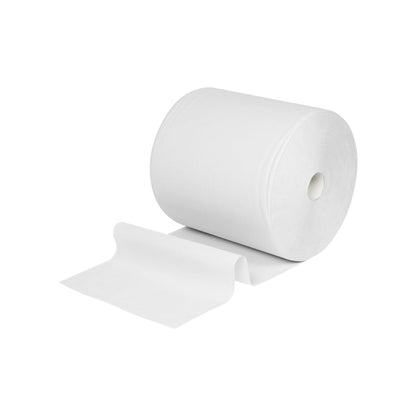 Ein großes WypAll® L10 Papierwischtuch für Oberflächen Großrolle (extra breit, 38,00 cm x 32,50 cm) von Kimberly-Clark GmbH ist abgerollt und flach, ideal für die Reinigung von Oberflächen, auf einem schlichten weißen Hintergrund abgebildet.