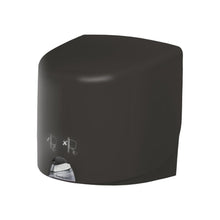 Een grijze Aquarius™ doekjesdispenser - Roll Control van Kimberly-Clark GmbH staat voor een witte achtergrond, met een klein venster met zichtbaar papieren handdoekje en een eenvoudige gebruiksaanwijzing aan de voorkant, ontworpen voor professioneel gebruik.