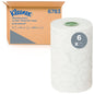Een doos met het opschrift "Kleenex® Ultra™ Rollenhanddoeken - E-roll Slimroll™" van Kimberly-Clark GmbH, met een grote 2-laagse rol aan de voorkant. De doos bevat 6 witte rollen (elk 110 m), in totaal 660 m per doos (6 rollen).