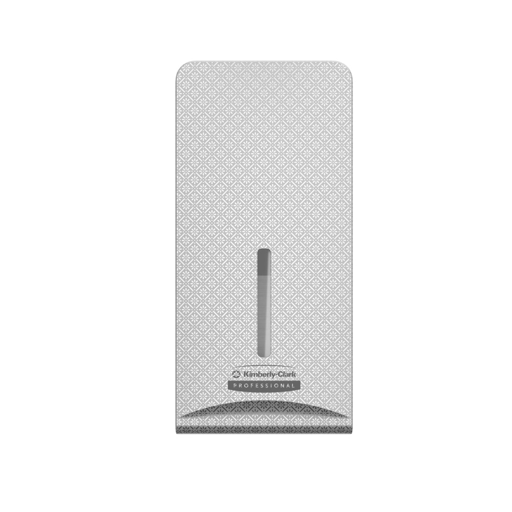 De Kimberly-Clark Professional™ Icon™ Dispenser Faceplate - FTT (27,80 x 13,10 x 1,40 cm) van Kimberly-Clark GmbH kenmerkt zich door een stijlvol gemarmerd ontwerp en een centraal kijkvenster - perfect voor moderne toiletruimtes.