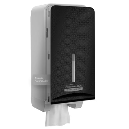 De Kimberly-Clark Professional™ Icon™ Dispenser Faceplate - FTT (27,80 x 13,10 x 1,40 cm) van Kimberly-Clark GmbH kenmerkt zich door een subtiel zwart-wit patroon; behuizing niet inbegrepen. Perfect voor toiletruimtes.