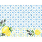 Duni GmbH Papieren placemats 30x40 cm: Witte achtergrond met blauw tegelpatroon, geïllustreerde zwarte olijven, takken en citroenschijfjes. Mediterraan ontwerp met gele accenten, ideaal voor stijlvolle tafeldecoratie (250 stuks).