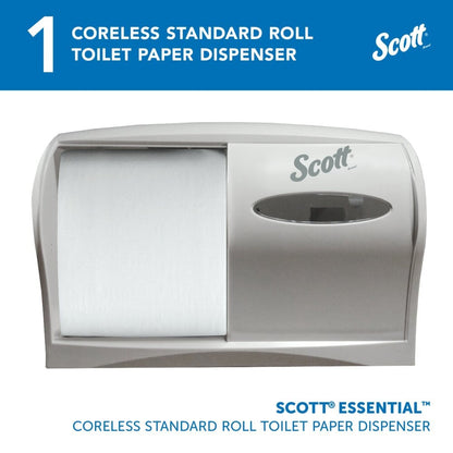 De Kimberly-Clark Professional™ Toilet Tissue Dispenser - Coreless in wit van Kimberly-Clark GmbH is een wandgemonteerde, duurzame dispenser met kijkvenster en branding - ideaal voor moderne toiletruimtes.