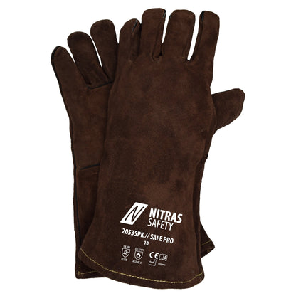 NITRAS SAFE PRO, lashandschoenen, bruin, EN 388, EN 12477 splitleer | Pakket (12 paar)