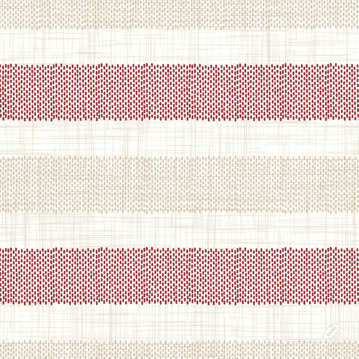 Zellt Servietten 40x40 cm Klassik Rigato bordeaux von Duni GmbH: Hochwertige Servietten mit breiten, bordeauxroten Streifen mit Punktmuster und schmalen beigen Linien im Gitterdesign-perfekt für stilvolle Tischdekoration. Packung à 50 Stück.