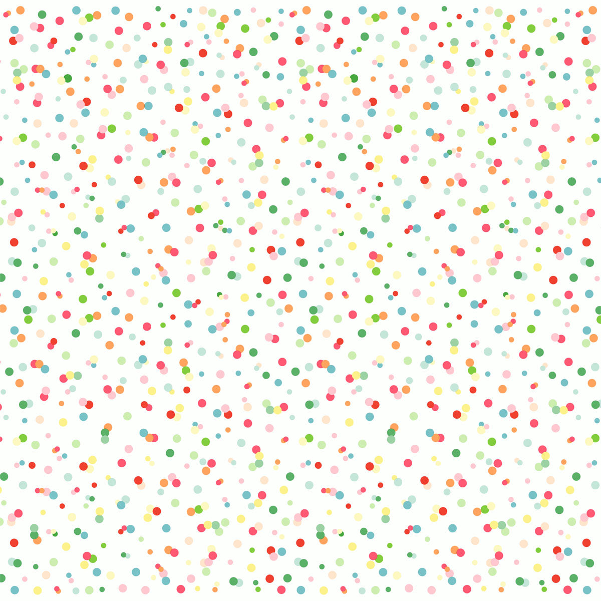 Ein weißer Hintergrund mit kleinen Punkten in Grün, Rot, Rosa, Gelb und Blau bildet ein lebendiges Tupfenmuster, das an die Dunisilk Happy Bubbles Servietten (84x84 cm, 20 Stück) der Duni GmbH erinnert.