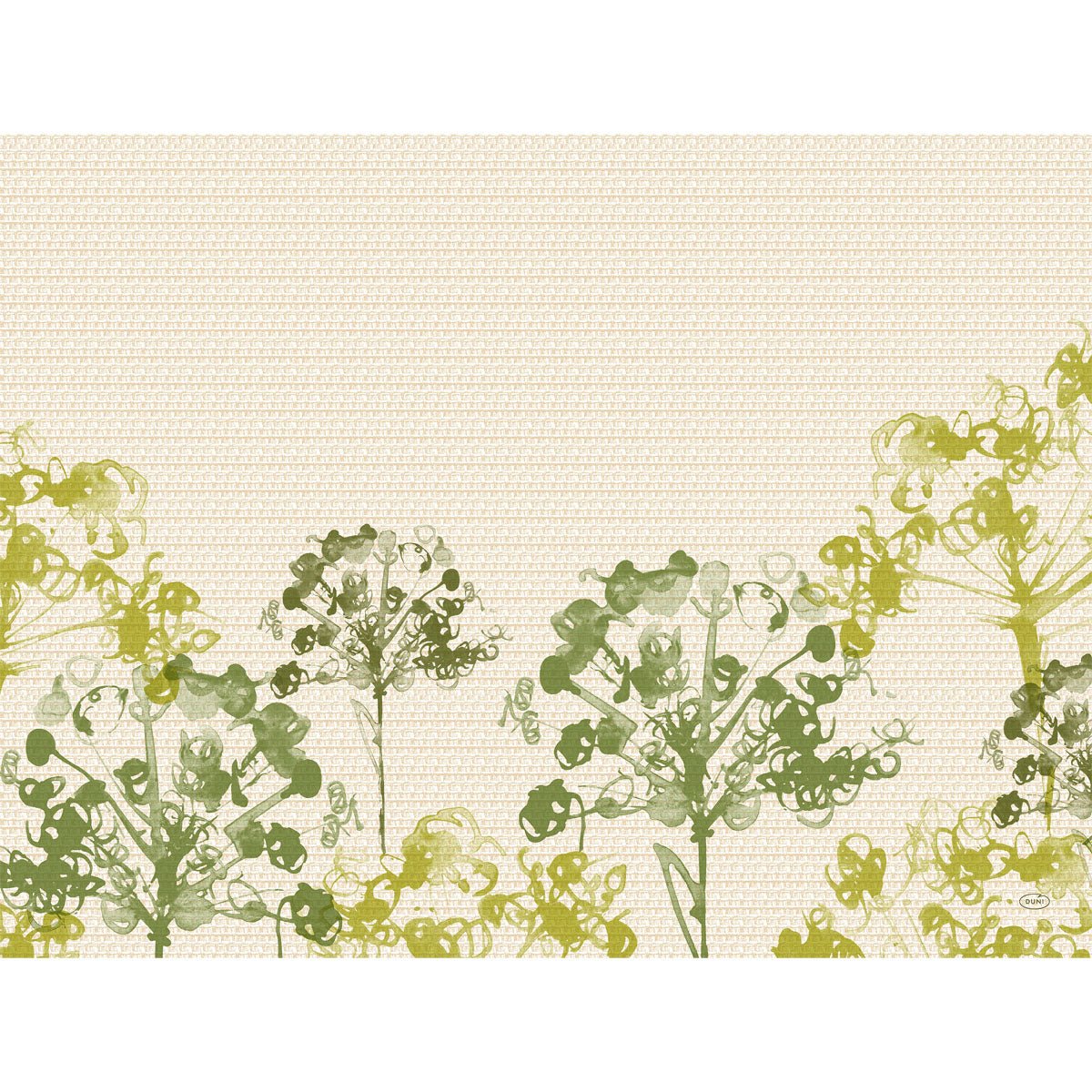 Papieren placemats 30x40 cm in groen van Duni GmbH: Beige achtergrond met groene en gele aquarelbomen in Green-Umbles-stijl langs de onderrand, bovenste gedeelte blijft grotendeels vrij - perfect voor feesten & evenementen (250 stuks).