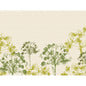Papieren placemats 30x40 cm in groen van Duni GmbH: Beige achtergrond met groene en gele aquarelbomen in Green-Umbles-stijl langs de onderrand, bovenste gedeelte blijft grotendeels vrij - perfect voor feesten & evenementen (250 stuks).