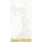 Een gestructureerde witte achtergrond met subtiele bloemen- en bladmotieven en een decoratieve gepixeleerde gouden band - ideaal om de Duni GmbH Zellt.-Serv.40x40 3lg 1/8 Royal white papieren servetten (verpakking met 250 servetten) in een elegant kader te presenteren.