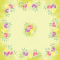 Vierkante Dunicel-middendoek 84x84cm De servet Soft Tropics van Duni GmbH heeft een lichtgele basiskleur met bloemen in aquarelstijl en groene bladeren in de hoeken en in het midden, waarbij het midden grotendeels leeg blijft - ideaal voor tropische thema's. Verpakking: 20 stuks.