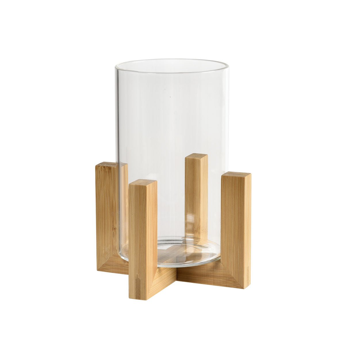 De lantaarn van glas, 12x12x17 cm van Duni GmbH, combineert stijlvol hout en glas en is als decoratieve tafellantaarn uit de ESME-serie een elegant woonaccessoire voor elke ruimte.