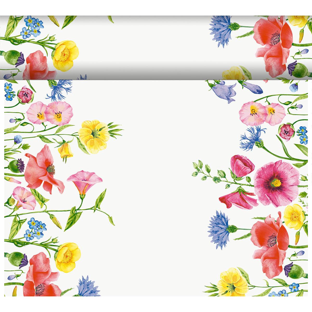 Bloemen in aquarelstijl omlijsten een wit rechthoek - perfect voor notities of uitnodigingen. Mooi en ideaal voor duurzame decoratie met het milieuvriendelijke product Bio-DC-Tete a Tete 0,4x24m van Duni GmbH.